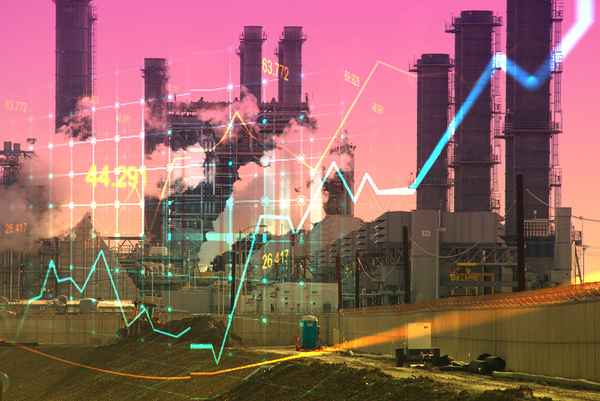 photo collage with Haynes Generating Station natural gas plant and a chart