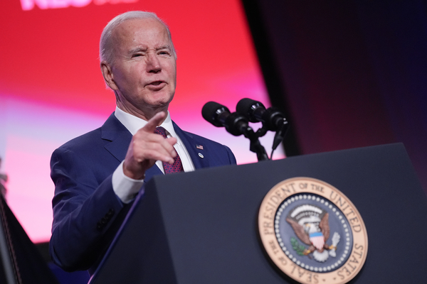 President Joe Biden delivers remarks at the National League of Cities conference March 11 in Washington.