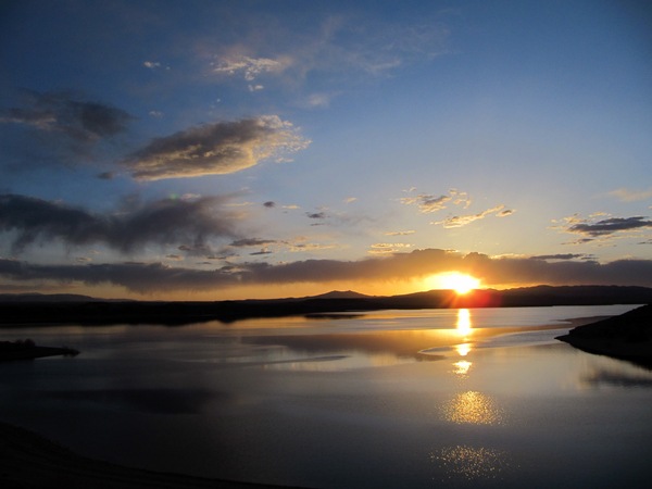 The sun sets over Flaming Gorge Reservoir on April 19, 2010.