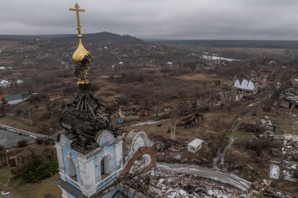 Ruins of a church and village.