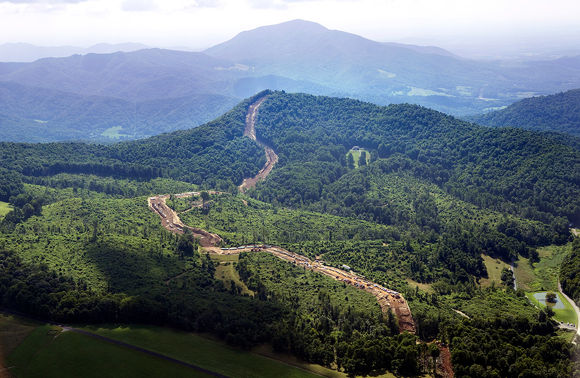 The path of the Mountain Valley Pipeline as it crosses Blue Ridge Parkway at Adney Gap.